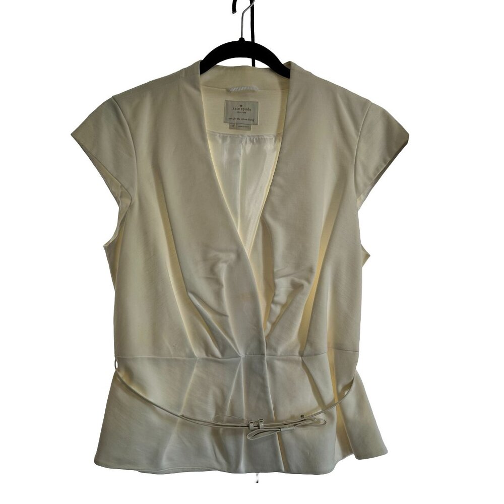 Kate Spade ivory/white pleated belted top